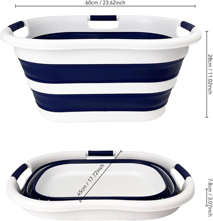 SAMMART 40L (10.5 gallon) Set of 2 Collapsible Plastic Laundry Hamper - Foldable Pop Up Storage Container/Organizer - Portable Washing Tub - Space Saving Basket (2, White/Starry Blue) - Image 9