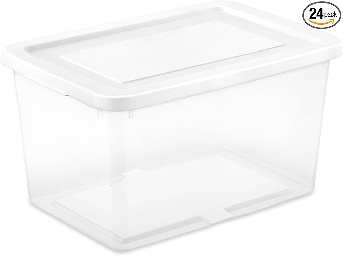 Sterilite Storage Box, Stackable Clear Plastic Bins, 20 Quart, 24-Pack | Heavy-Duty Organizing Containers with Snap-On Lids for Closet, Bathroom, and Office by Sterilite