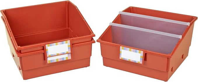 Really Good Stuff Picture Book Classroom Library Bins with Dividers, 6-Pack | Clay, 13.5 in W x 13.5 in D x 7.75 in - Image 7