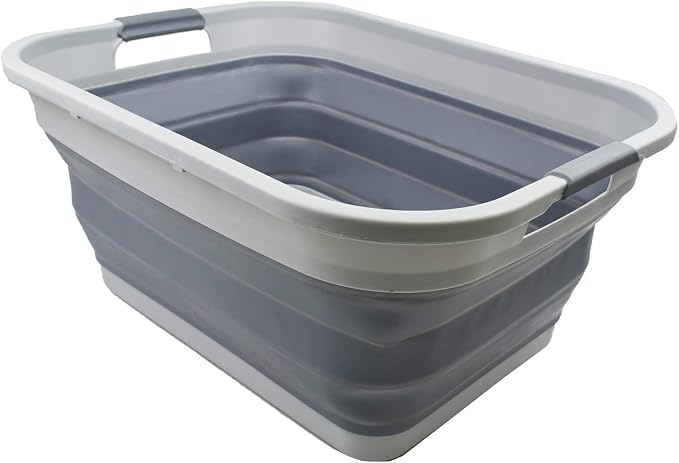 SAMMART 41L (10.8 gallon) Collapsible Plastic Laundry Basket - Foldable Pop Up Storage Container/Organizer - Space Saving Hamper/Basket, Water capacity: 32L(8.4 gallon) (Grey) - Image 6