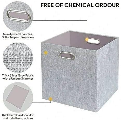 Thicker Fabric Storage Cubes 13 inch Collapsible Storage Bins for Organization, Cubby Storage Boxes for Organizing Shelf Cabinet Bookcase, 2pcs, Sliver Grey - Image 5