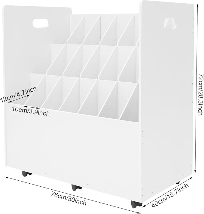 Blue Print Storage Organizer with Wheels, 21 Slots Roll Files Cart, White | Mobile Blueprint Storage Rack Cart, Construction Plan Holder, Map Poster Storage Cabinet for Office Home School - Image 3