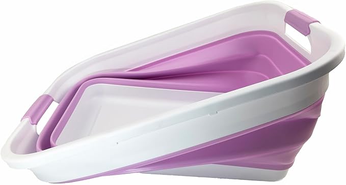 SAMMART 41L (10.8 gallon) Collapsible Plastic Laundry Basket - Foldable Pop Up Storage Container/Organizer - Portable Washing Tub - Space Saving Hamper/Basket (Rectangular, White/Pale Purple) - Image 3
