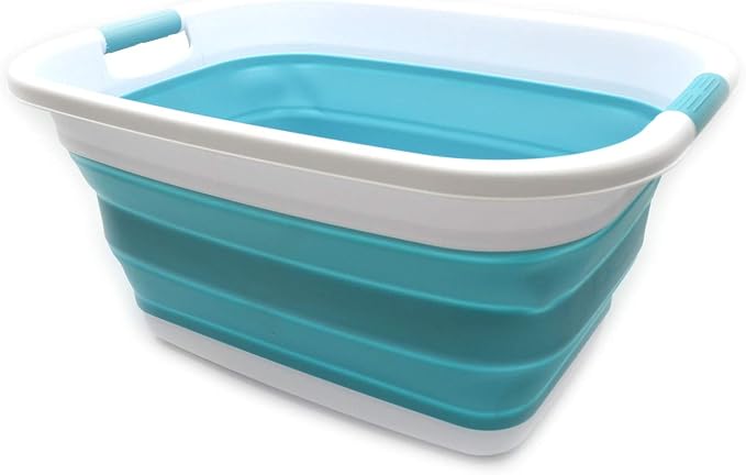 SAMMART 31L (8.1 gallon) Collapsible Plastic Laundry Basket-Foldable Pop Up Storage Container-Portable Washing Tub-Space Saving Hamper/Basket, Water capacity: 23L (6 gallon) (1, Bright Blue) by SAMMART