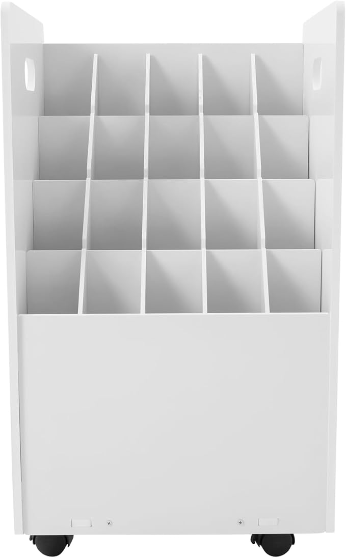 Blue Print Storage Organizer with Wheels, 20 Slots Mobile Blueprint Storage Rack Cart, Construction Plan Holder Roll Files Cart Map Poster Storage Cabinet for Office Home School, White - Image 3