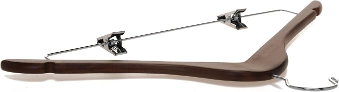 Quality Wooden Skirt Hangers with Clips Smooth Solid Wood Pants Hangers with Durable Adjustable Metal Clips, Swivel Hook, Coat, Jacket, Blouse Suit Hangers (Walnut - Chrome Hook, 20) - Image 8