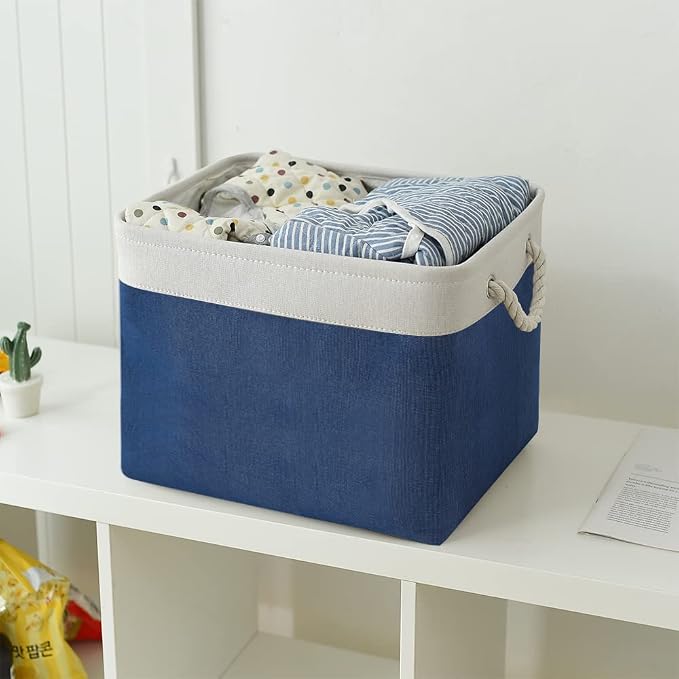 TcaFmac Organization and Storage Basket for Gifts Empty - 16x12x12 inch Large 2 Pack Collapsible Storage Bins for Shelves, Fabric Storage Cubes for Organizing Cloth Toy Kids (White & Jean Blue) - Image 5