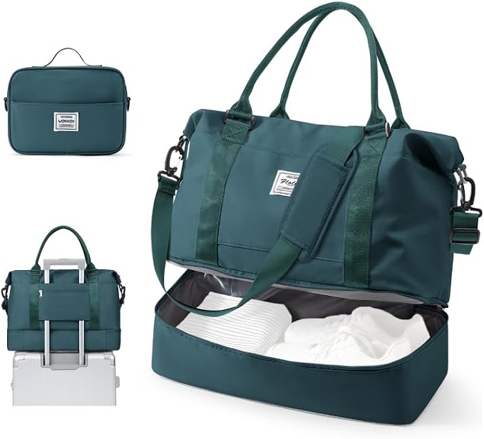 Travel Duffel Weekender Bag Women Tote Carry On Bags With Shoe Compartment | 18x14x8 inches Travel Overnight Bags with Trolley Sleeve for Airplanes Waterproof Sport Tote Gym with Toiletry Bag Blue by VECAVE