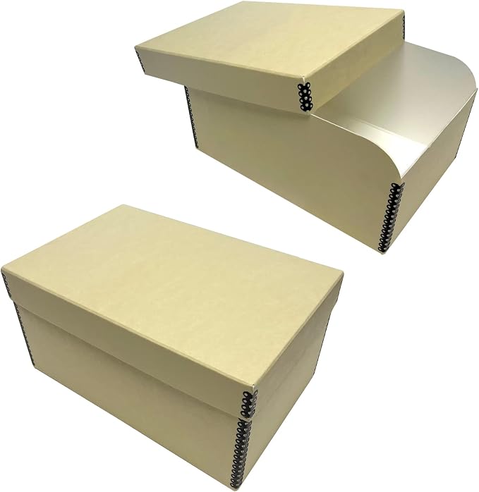 Lineco 4x6 Photo Storage Box, with 12 Envelopes, 5.5x7.5x11, Tan, 2 Pack | Holds Up to 1000 3.5" x 5", or 4" x 6" Pictures, Metal Edge, Archival Organizer for Cards, Prints, Stickers, Stamps, Seeds by Lineco