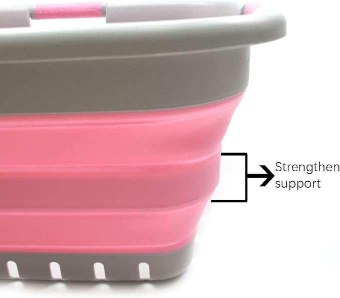 SAMMART 41L (10.8 gallon) Set of 2 Collapsible 3 Handled Plastic Laundry Basket-Foldable Pop Up Storage Container/Organizer-Space Saving Hamper/Basket (2, Grey/Pink) - Image 4