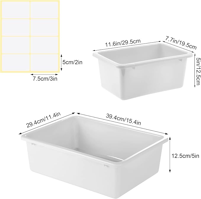Zonon 12 Pcs Plastic Cubby Bins Office Storage Container Storage Bins Plastic Organization with 1 Pack Self Adhesive Label for Library Office Home Nursery(White) - Image 3