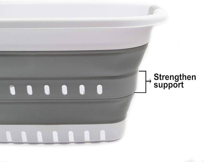 SAMMART 37L (9.77 gallon) Collapsible Plastic Laundry Basket - Foldable Pop Up Storage Container/Organizer - Portable Washing Tub - Space Saving Hamper/Basket (2, White/Grey) - Image 5