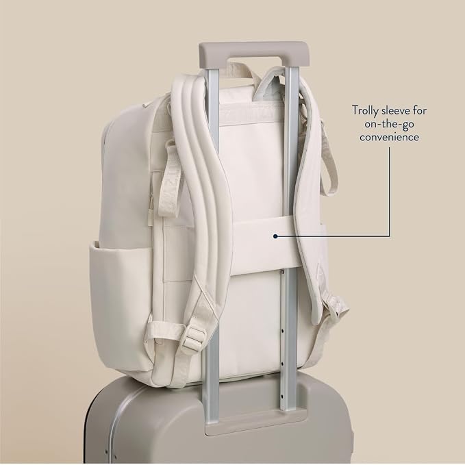 Itzy Ritzy Utility Diaper Bag Backpack, 17 Pockets w/Changing Pad (Cream) | Travel-Ready Diaper Backpack with 2 Insulated Bottle Holders, Laptop Compartment, Trolley Sleeve, Straps, and Changing Pad - Image 9