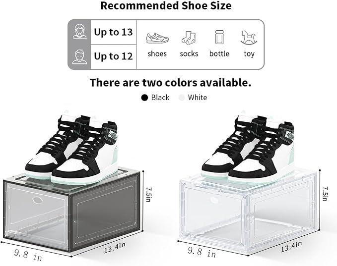 12 PACK Large Shoe Storage Boxes, Shoe Boxes Clear Plastic Stackable, Shoe Organizer for Size 12 (Grey 12 Pack) - Image 5