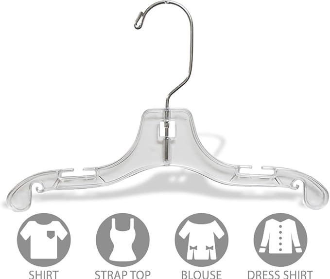 Clear Plastic Baby Top Hanger, (Box of 25) Small 10 inch Space Saving Childrens Shirt Hangers with Notches and 360 Degree Chrome Swivel Hook - Image 3
