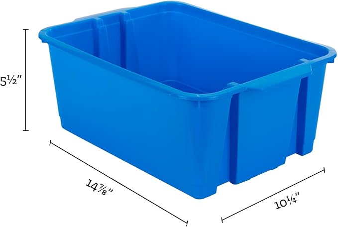 Really Good Stuff Classroom Stacking Bins, 14" x 10" x 5.75" 12-Pack, Blue | Plastic, Durable & Sturdy, Stackable Storage Bins, Large Capacity, Clutter-free, Perfect - shelf, play area, or closet space - Image 2