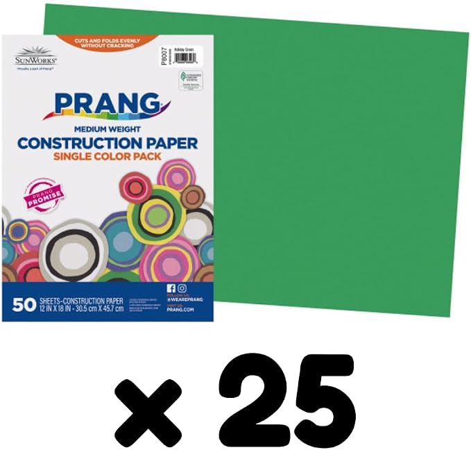 Prang Construction Paper, 12" x 18", Holiday Green, 50/Pack, 25 Packs | Formerly SunWorks, Class Pack, 1250 Sheets Total, P8007 - Image 3