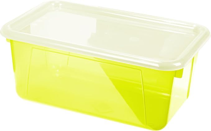 Storex Small Cubby Bins – Plastic Storage Containers for Classroom with Non-Snap Lid, 12.2 x 7.8 x 5.1 inches, Tint Yellow, 5-Pack (62482A05C) - Image 2