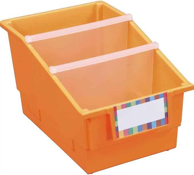Really Good Stuff Orange Chapter Book Classroom Library Bins with Dividers | 8.75" x 13.5" x 7.75", 4-Pack, Plastic Shelf Bin Organizers for Book Organization, Documents, Files, Magazines - Image 2