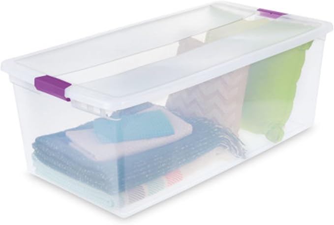 Sterilite 4-Pack 110 Quart ClearView Latch Box, Stackable Organizer Bins with Latching Lids - Clear Plastic Organization Containers for Closet, Bedroom, Shelving Units and Everyday Home Storage | Clear Plastic Organizers with Color Accent Latches for C... - Image 6