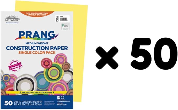 Prang Construction Paper, 9" x 12", Yellow, 50/Pack, 50 Packs | Formerly SunWorks, Class Pack, 2500 Sheets Total, P8403 - Image 2