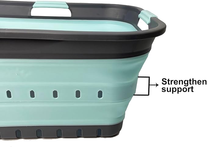 SAMMART 42 (11 Gallons) Collapsible Plastic Laundry Basket, Foldable Pop Up Storage Container/Organizer, Space Saving Hamper, Portable Bin for Dorm Room Bathroom (2, Grey/Lake Green) - Image 8