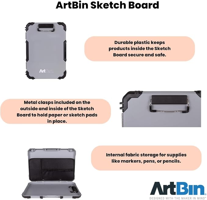 ArtBin 6838AG Sketch Board, Portable Drawing Surface with Internal Art & Craft Storage, Grey | Portable Drawing Surface with Internal Storage, Holds Art Supplies, Carry Design, Durable, Grey - Image 6