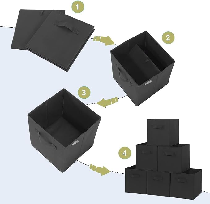 Storage Cubes, 11 Inch Cube Storage Bins, Set of 4, Fabric Foldable Storage Bins With Handles, Closet Storage Organizer Bins, Cubby Clothing Storage Baskets for Shelves, Black - Image 4