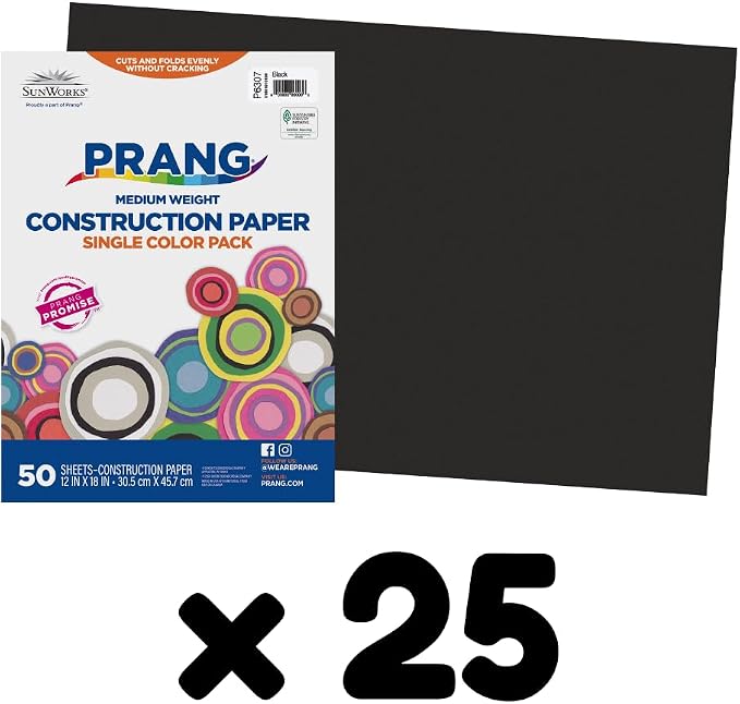 Prang Construction Paper, 12" x 18", Black, 50/Pack, 25 Packs | Formerly SunWorks, Class Pack, 1250 Sheets Total, P6307 - Image 3