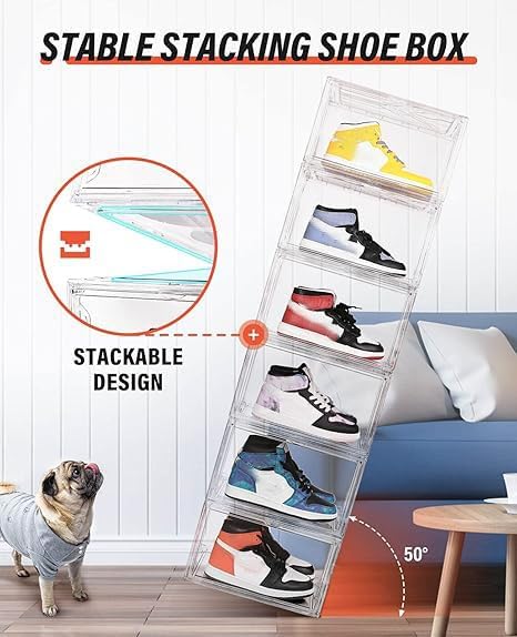 KDOR Clear Plastic Shoe box Organizer, 3 Pack Stackable Sneaker Boxes, Transparent Display Case with Magnetic lid, Tidy Home & Office Closet Storage - Image 4