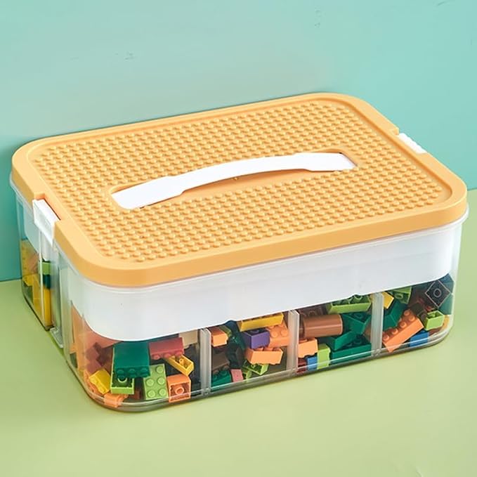 Toys Organizer Storage Case for Lego Box Kids Toy Stackable Building Blocks with Lids Bins Adjustable Lego Storage Containers Plastic Toy Box 1 Layer (Lemon) - Image 2