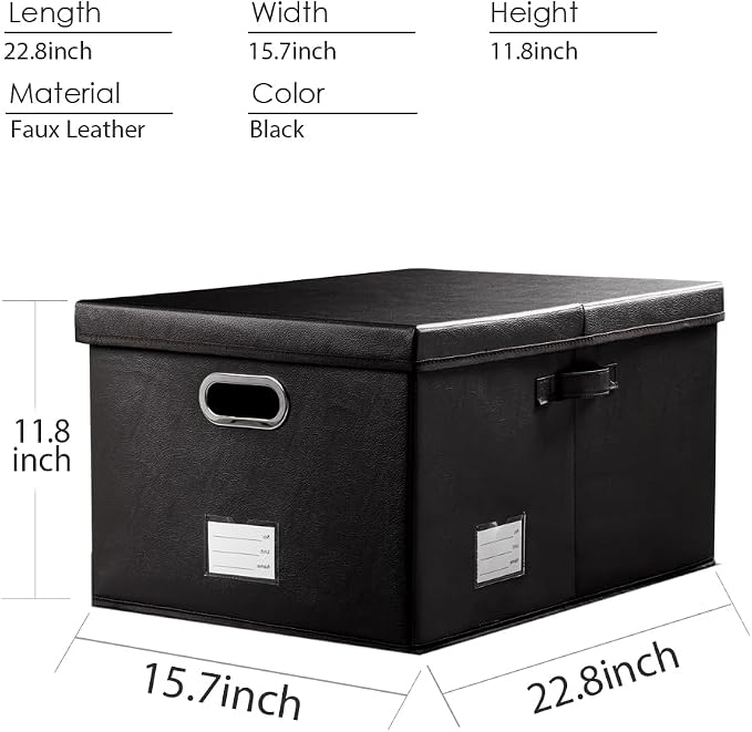 Collapsible Storage Box with Lid [3-Pack] Leather Fabric Foldable Storage Bin Organizer Container Basket Cube with Cover for Home Bedroom Closet Office Nursery Black(22.8X15.7X11.8) - Image 5