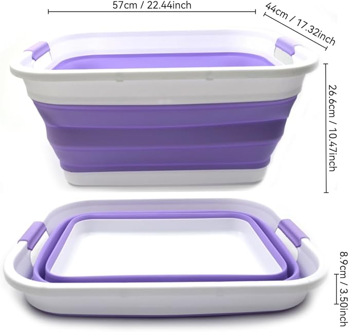 SAMMART 41L (10.8 gallon) Collapsible Plastic Laundry Basket-Foldable Pop Up Storage Container/Organizer-Portable Washing Tub-Space Saving, Water capacity: 32L (8.4 gallon) (Rectangular, Lt. Purple) - Image 2