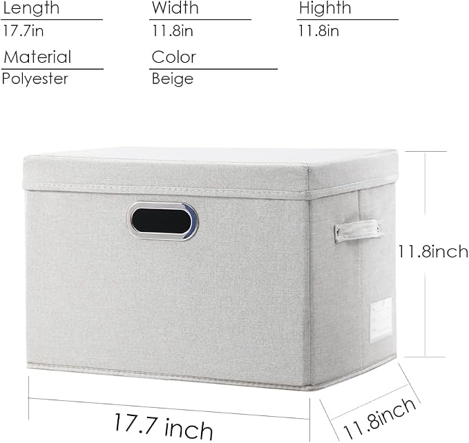 Large Collapsible Storage Bin with Lid [1-Pack] Fabric Foldable Storage Box Organizer Container Basket Cube with Cover for Home Bedroom Closet Office Beige (17.3x11.8x11.8) - Image 4