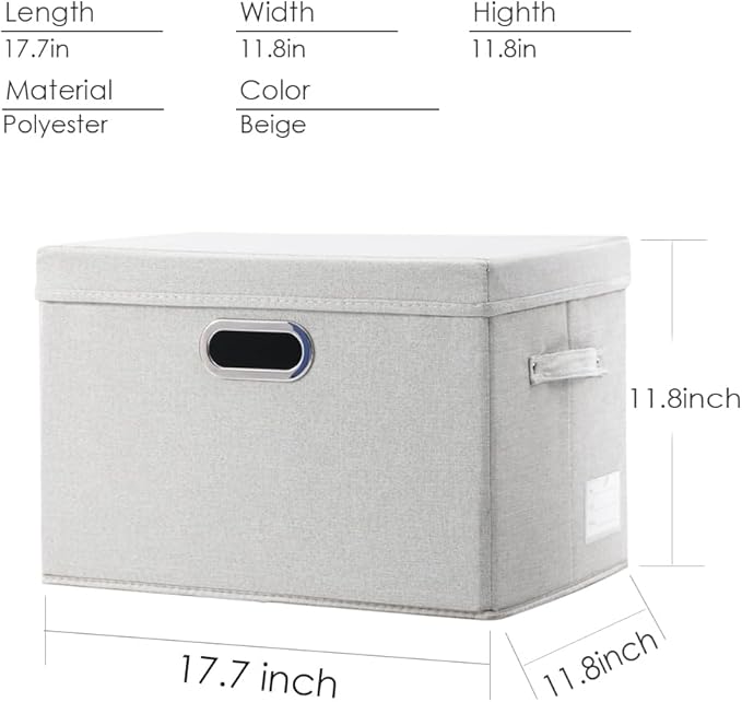 Large Collapsible Storage Bins with Lids [3-Pack] Fabric Foldable Storage Boxes Organizer Containers Baskets Cube with Cover for Home Bedroom Closet Office Beige(17.3x11.8x11.8) - Image 4
