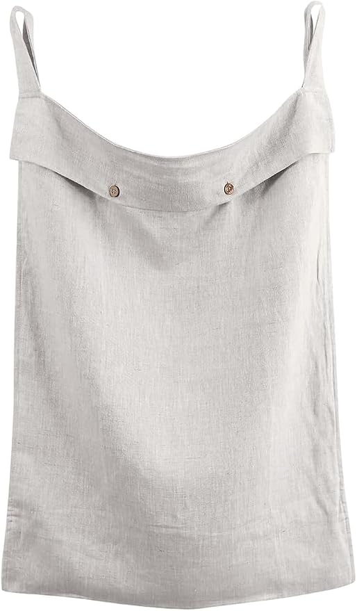 100% Linen Hanging Laundry Hamper Bag 20x27Inch, Over the Door with Top Buttons and Bottom Zipper Saving Space Wall Back organizers For Dirty Clothes Dorm Travel Camp Sock Large Capacity,Light Gray by INYOWAKI