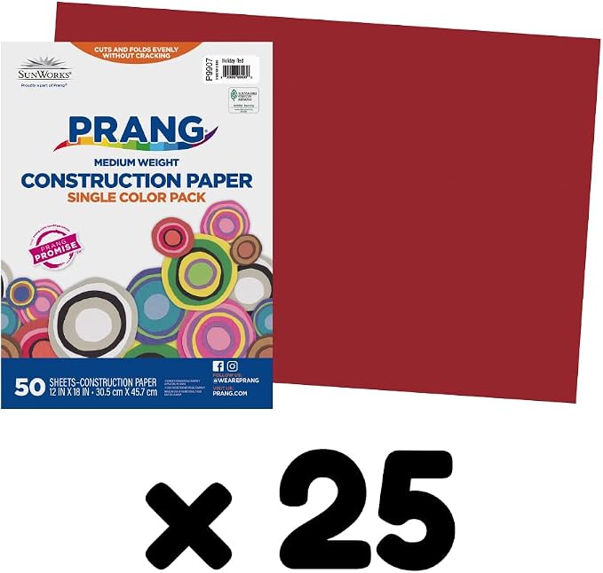Prang Construction Paper, 12" x 18", Holiday Red, 50/Pack, 25 Packs | Formerly SunWorks, Class Pack, 1250 Sheets Total, P9907 - Image 3
