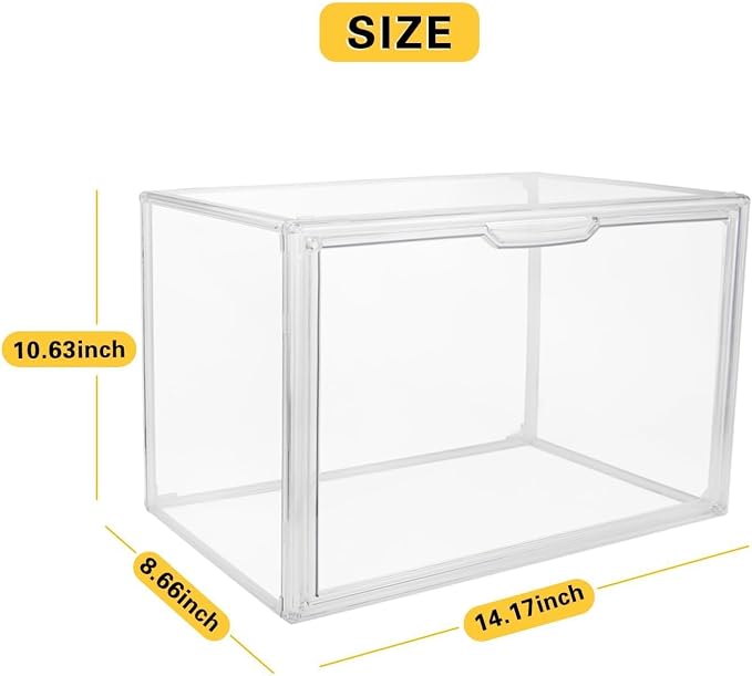 GUDEMAY Clear Stackable Plastic Storage Bins with Magnetic Lid, Dustproof Book & Cosmetic Acrylic Display Cases, Large Figures Collectibles Showcase, Shoe Box, Protection Organizer (L, Count, 3) - Image 7