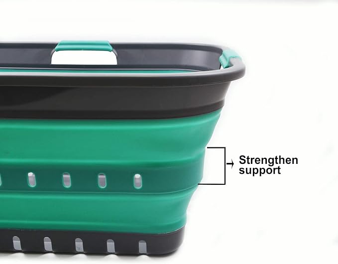 SAMMART 42L (11 gallon) Collapsible Plastic Laundry Basket - Foldable Pop Up Storage Container/Organizer - Portable Basket - Space Saving Hamper/Basket (2, Grey/Turquoise Blue) - Image 6