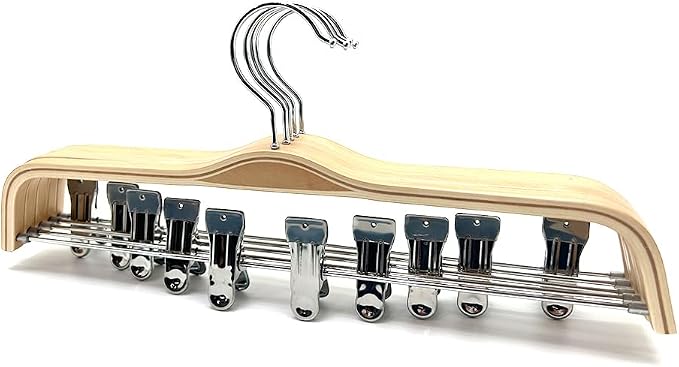 30 Pack 14.5" Natural Wooden Pants Hangers, Clothes Display Wood Skirt Hanger Bottom Hangers Metal Adjustable Clips Hanger for Slacks, Jeans, Shorts - Image 9