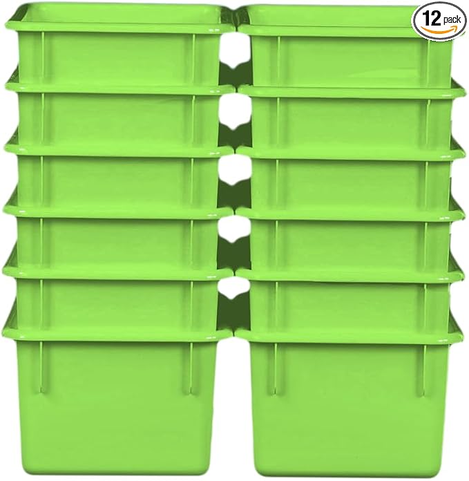 Wood Designs Cubby Storage Bin, Heavy Duty Plastic Containers for Kids Lime Green Cubby Tray Set of 12 by Unknown