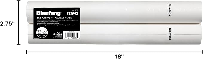 Bienfang Sketching & Tracing Paper Roll, White, 18 Inches x 50 Yards (2-Pack) - for Drawing, Trace, Sketch, Sewing Pattern - Image 8