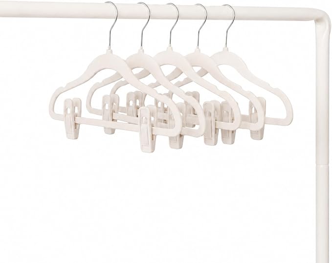 3 Sprouts Velvet Baby Hangers, Non Slip Slim, Cream, 30 Pack with 10 Clips | Non-slip velvet, Notched shoulders, 360-degree swivel hook, 11.75 x 8 in, Infant and toddler clothes, Soft colors for nursery - Image 4