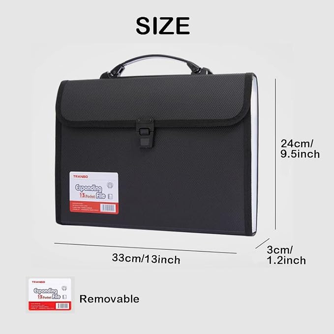 2 Pack 12 Pockets Accordion File Organizer with Handle, TRANBO Letter Size/A4 Expanding File Folder, Portable Paper Organizer, Expandable Plastic Document Organizer for Travel School Office - Image 2
