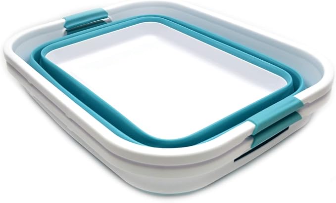 SAMMART Set of 2-41L(10.8 gallon) Collapsible Plastic Laundry Basket-Pop Up Storage Container-Portable Washing Tub-Space Saving Hamper, Water capacity:32L(8.4 gallon) (2 rectangular, Bright Blue) - Image 2