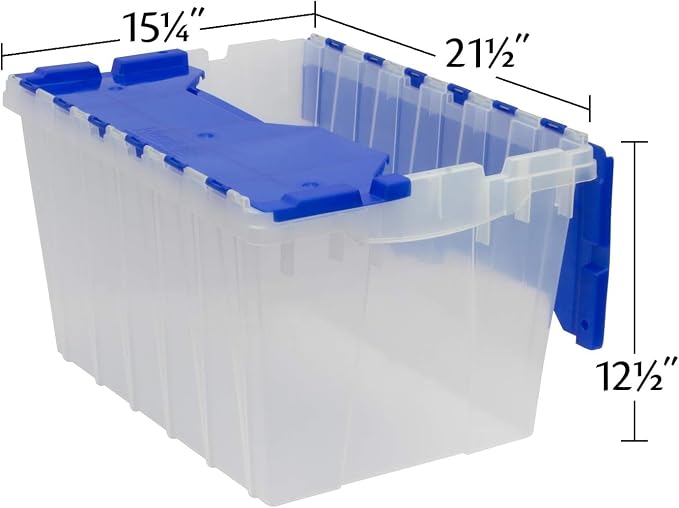 Akro-Mils KeepBox 12 Gallon Storage Container, Nesting and Stackable Plastic Storage Box with Lid Attached and Rails for Letter Size Hanging File Folders, 21" x 15" x 12", Clear/Blue, 6-Pack - Image 2