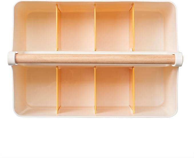 EZOWare Plastic Stackable Caddy Tote Set, Large Storage Organizer Bins w/Removable Compartment Divider & Handle for Makeup, Bathroom, Office Supplies, School, Crafts, Nursery - White and Orange - Image 7