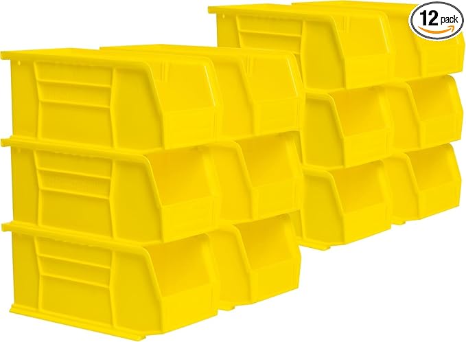 Akro-Mils 30230 AkroBins Plastic Storage Bins, 11"x5"x5", Yellow, 12-Pack | Space-Saving Stackable Bins for Garage, Pantry, Craft Organization by Akro-Mils