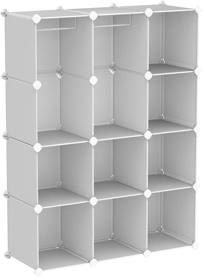 VIPZONE Baby Closet,Dresser, Kids Closet Organizers, Portable Kids Wardrobe for Closet, Bedroom, Nursery, Cubby, Cabinet, Clothes, Dress, Baby Storage Shelf, Armoire Clothes Hanging (12 Cube, White) - Image 4