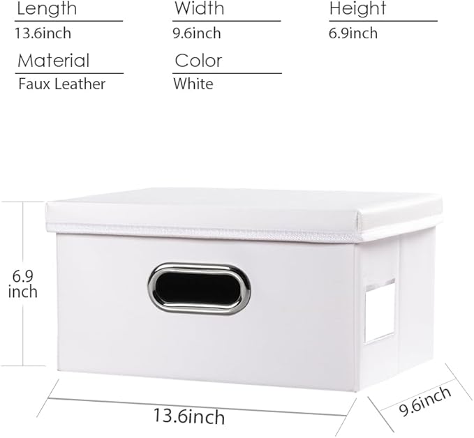 Collapsible Storage Box with Lid [3-Pack] Leather Fabric Foldable Storage Bin Organizer Container Basket Cube with Cover for Home Bedroom Closet Office Nursery White(13.6x9.6x6.9) - Image 5